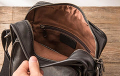 Cool Black Small Leather Mens Shoulder Bags Messengers Bag for Men
