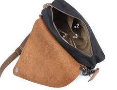Mens Waxed Canvas Leather Triangular Side Messenger Bag Canvas Courier Bags for Men