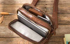 Cool Small Leather Black Mens Messenger Bags Shoulder Bags  for Men