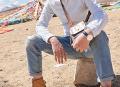 Canvas Leather Mens Belt Pouch Waist Bag Small Side Bag for Men