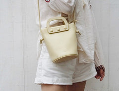Cute Leather Yellow Womens Mini Bucket Purse Handbag Barrel Shoulder Bag for Women