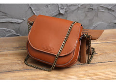 Cute Brown LEATHER Flip Chain Side Bag Handmade WOMEN Saddle Phone Crossbody BAG Purse FOR WOMEN