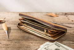 Cool Leather Mens Braided Long Zipper Clutch Wallet Long Wallet for Men