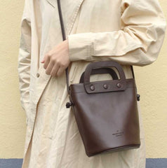 Cute Leather Pink Womens Mini Bucket Purse Handbag Barrel Shoulder Bag for Women