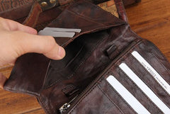 Handmade Leather Mens Cool Long Leather Wallet Bifold Clutch Wallet for Men
