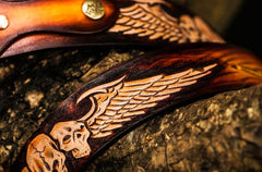 Handmade Cool Brown Leather Tooled Skull Mens Belt Leather Men Belt for Men