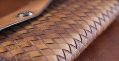Handmade Leather Mens Clutch Cool Braided Wallet Clutch Wristlet Wallet for Men
