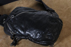 Handmade Genuine Leather Mens Cool Chest Bag Sling Bag Crossbody Bag Travel Bag Hiking Bag for men