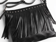 Vintage WOMENs LEATHER Tassels Shoulder Bag Handmade Crossbody Purse With tassels