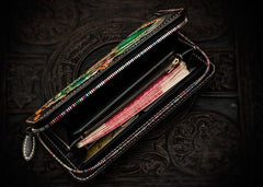 Handmade Leather Chinese Monster Mens Long Chain Biker Wallet Tooled Leather Wallet With Chain Wallets for Men