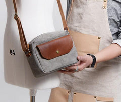 Cool Mens Canvas Leather Side Bag Gray Courier Bag Messenger Bag for Men