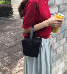Cute Leather Black Womens Mini Box Purse Handbag Barrel Shoulder Bag for Women