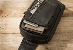 Leather Mens Black Shoulder Sling Backpack Sling Bag Sling Backpack for men