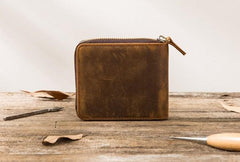 Cool Leather Vintage Mens Small Wallets Zipper billfold Wallets for Men