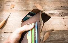 Coffee Cool Leather Mens Small Wallet Bifold Vintage Slim billfold Wallet for Men