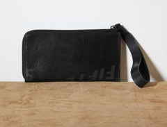 Handmade Leather Mens Clutch Cool Slim Wallet Zipper Clutch Wristlet Wallet for Men