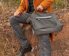 Mens Black Leather Large Briefcase Handbag Work Bag Business Bag for Men