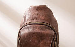 Coffee Leather Mens Sling Bag Sling Shoulder Bags Sling Backpacks for men