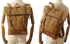 Cool Waxed Canvas Leather Mens Backpacks Canvas Travel Backpack Canvas School Backpack for Men