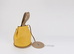 Cute Yellow Leather Womens Mini Bucket Purse Handbag Barrel Shoulder Bag for Women