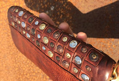 Handmade Genuine Rock Punk Leather Mens Cool Long Wallet Wristlet Bifold Clutch Wallet for Men