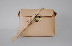 Handmade Leather Beige Womens Vintage Crossbody Purse Shoulder Bag for Women