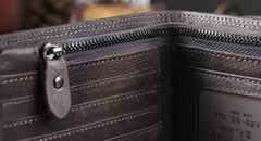 Handmade Genuine Leather Mens Cool Billfold Leather Wallet Men billfold Wallets Bifold for Men