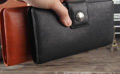 Genuine Leather Mens Cool Long Leather Wallet Cards Clutch Wristlet Wallet for Men