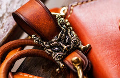 Handmade Leather Tibetan Tooled Mens billfold Wallet Cool Small Chain Wallet Biker Wallet for Men