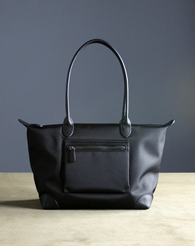 Womens Black Nylon Shoulder Tote Medium Black Nylon Handbag Purse for Ladies