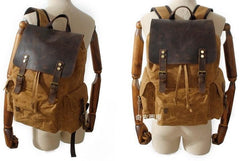 Waxed Canvas Leather Mens Hiking Backpacks Canvas Travel Backpack School Backpack for Men