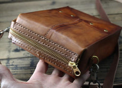Handmade Vintage Brown Leather Mens Box Bag Shoulder Bag Messenger Bag for Men