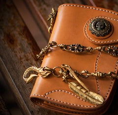 Handmade Leather Small Mens Chain Biker Wallet Cool Leather Wallet With billfold Chain Wallets for Men