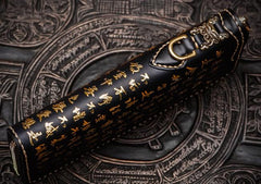 Handmade Leather Mens Chinese Handwriting Biker Chain Wallet Cool Leather Wallets Long Wallets for Men