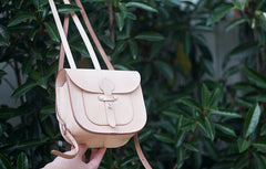 Handmade Leather Beige Mini Backpack Cute Saddle Backpack for women