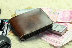 Vintage Leather Mens Slim Small Wallet Leather Small Wallets billfold Wallet for Men