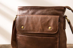 Cool Small Leather Coffee Mens Messenger Bags Shoulder Bags for Men