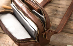 Cool Small Leather Black Mens Messenger Bags Shoulder Bags  for Men