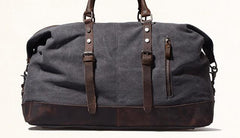 Gray Mens Leather Canvas Large Weekender Bag Canvas Travel Bag for Men