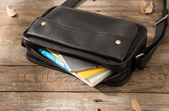 Cool Leather Black Mens Messenger Bag Vintage Shoulder Bag  for Men