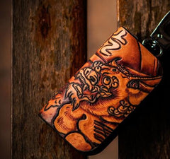 Handmade Leather Biker Mens Cool Car Key Wallet Coin Wallets Pouch Car KeyChain for Men