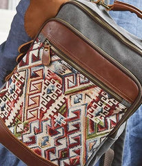 Vintage Canvas Gray Mens Backpack Canvas Travel Bag Canvas School Bag for Men