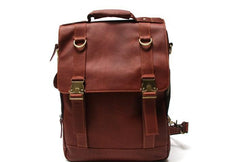 Red Brown Leather Mens Backpack Travel Backpacks Laptop Backpack for men