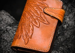 Handmade Leather Tooled Skull Indian Chief Biker Wallets Mens Cool billfold Chain Wallet Trucker Wallet with Chain