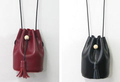 Cute LEATHER WOMEN Bucket SHOULDER BAG Barrel Crossbody Purses FOR WOMEN