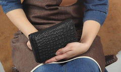 Genuine Leather Mens Cool Long Leather Wallet Zipper Clutch Wristlet Wallet for Men