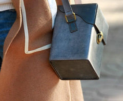 Handmade Gray Leather Mens Small Box Bag Shoulder Bag Messenger Bag for Men