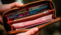 Handmade Leather Mens Tibetan Chain Biker Wallet Cool Leather Wallets Long Clutch Wallets for Men
