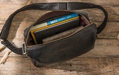 Cool Small Leather Black Mens Messenger Bags Shoulder Bags  for Men