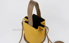 Cute Yellow Leather Womens Mini Bucket Purse Handbag Barrel Shoulder Bag for Women